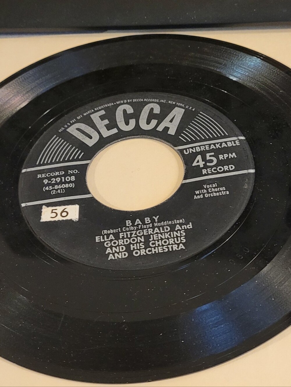 Decca 45 RPM Vinyl Record - 'Baby' by Ella Fitzgerald & Gordon Jenkins - Black